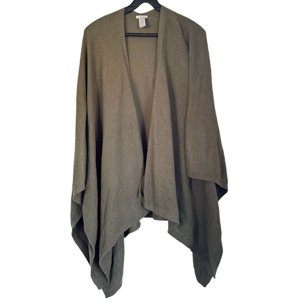 Pure Jill J. Jill Green Ribbed Poncho Batwing Open Cardigan ONE SIZE